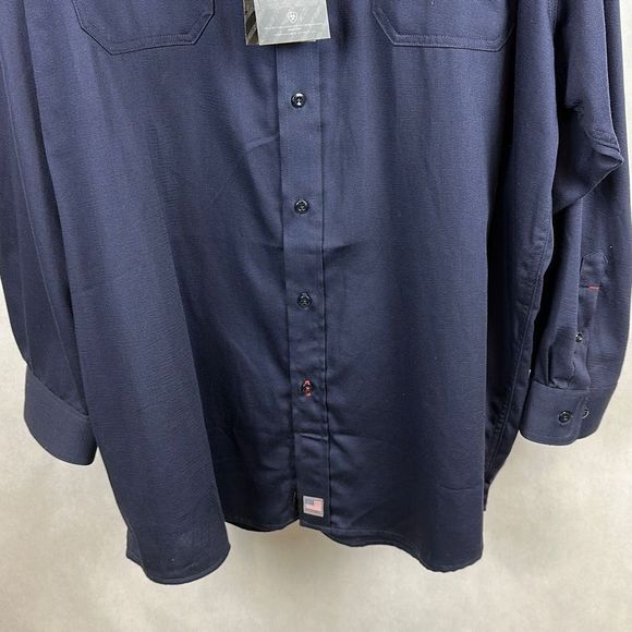 NWT Ariat FR Button Front Shirt Navy Blue Men’s Size 4X 5X Long Sleeve Work - Picture 3 of 12